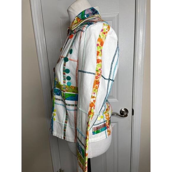 Sandy Starkman Jacket Womens Sz Small White Floral Button Front 80s 90s Colorful - Picture 5 of 9